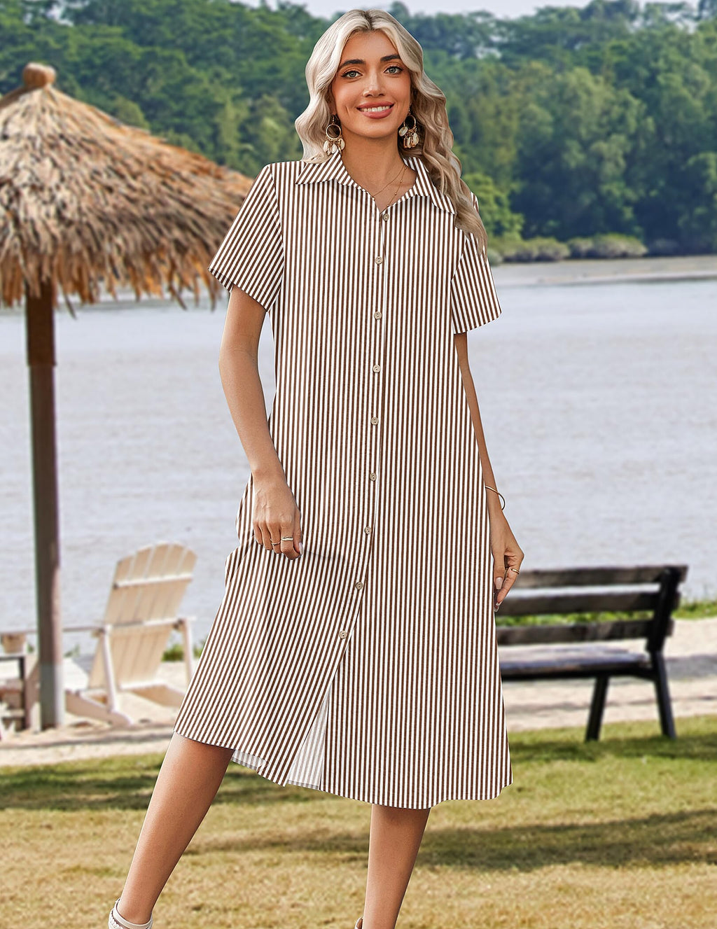 Zeagoo Summer Dresses for Women 2026 Button Down Shirt Dresses Aline Long Sundress Short Sleeve Beach Travel Cover Up