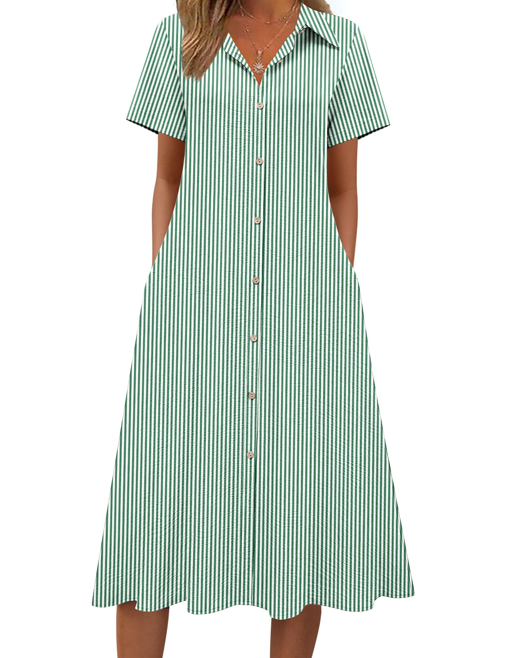 Zeagoo Summer Dresses for Women 2026 Button Down Shirt Dresses Aline Long Sundress Short Sleeve Beach Travel Cover Up