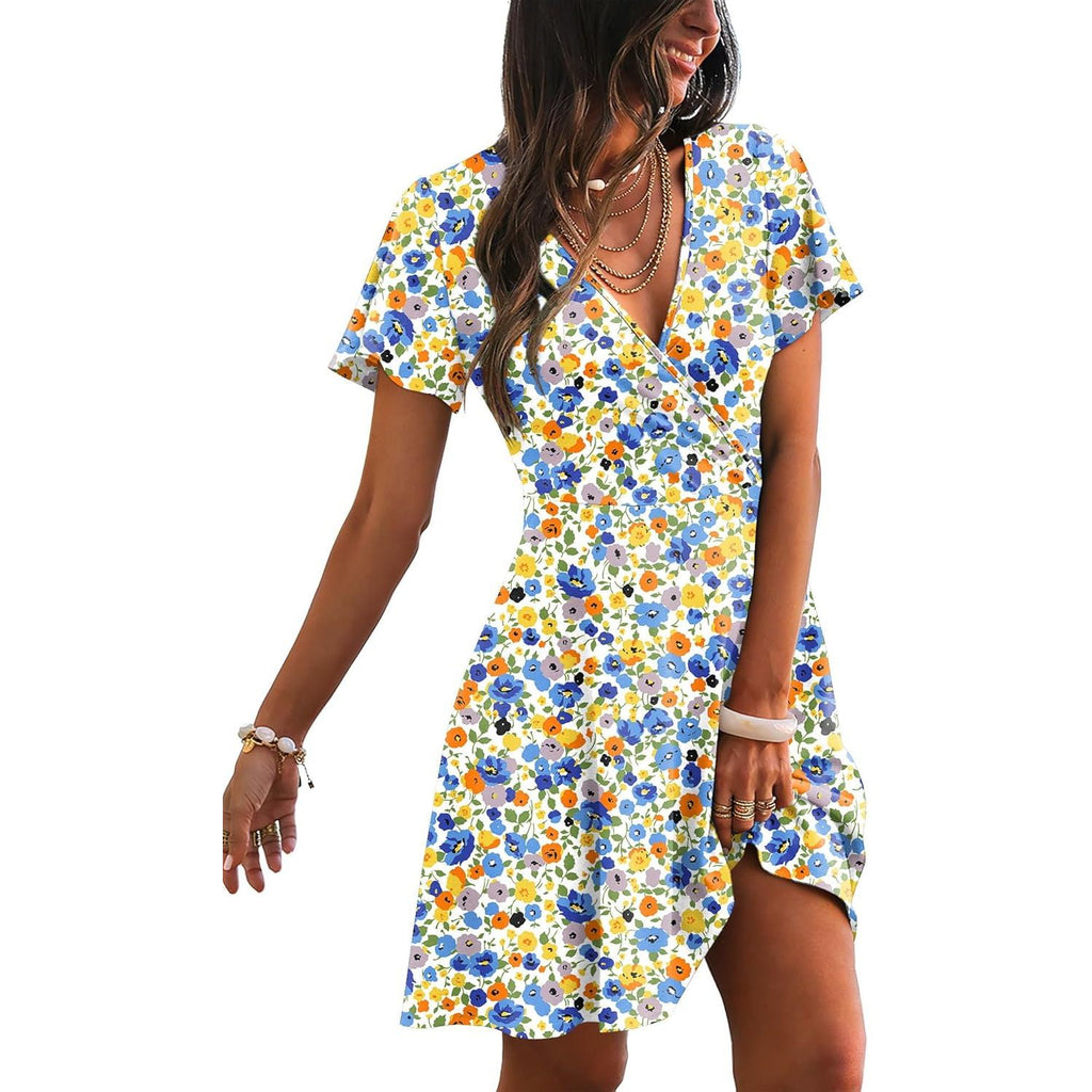 RUMIA Womens Casual Dresses Wrap V Neck Dress A-Line Ruffle Sleeve Summer Sundress Fashion 2026