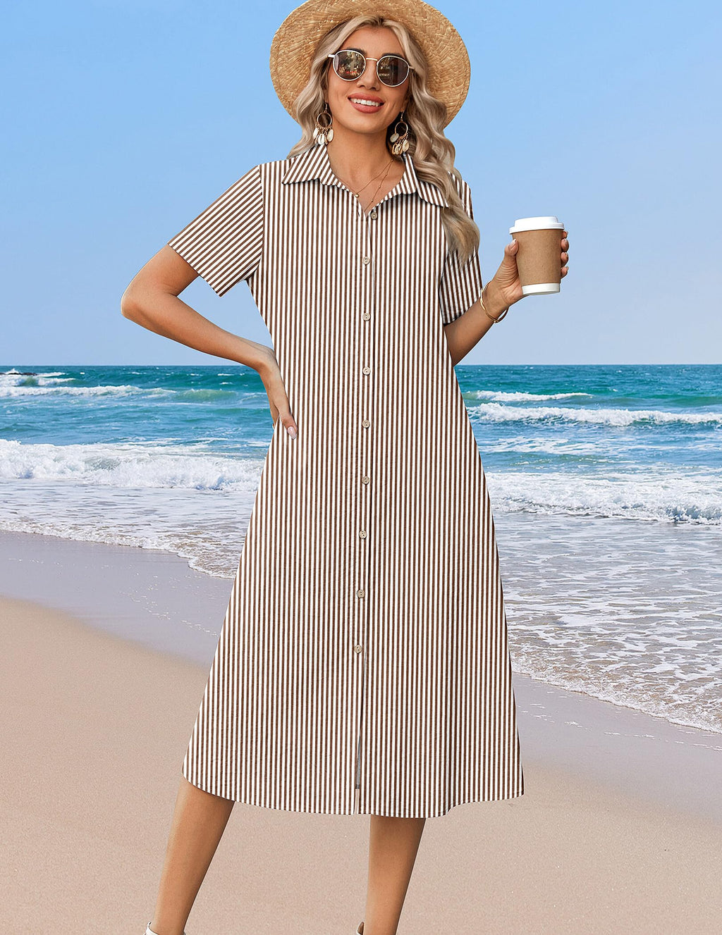 Zeagoo Summer Dresses for Women 2026 Button Down Shirt Dresses Aline Long Sundress Short Sleeve Beach Travel Cover Up