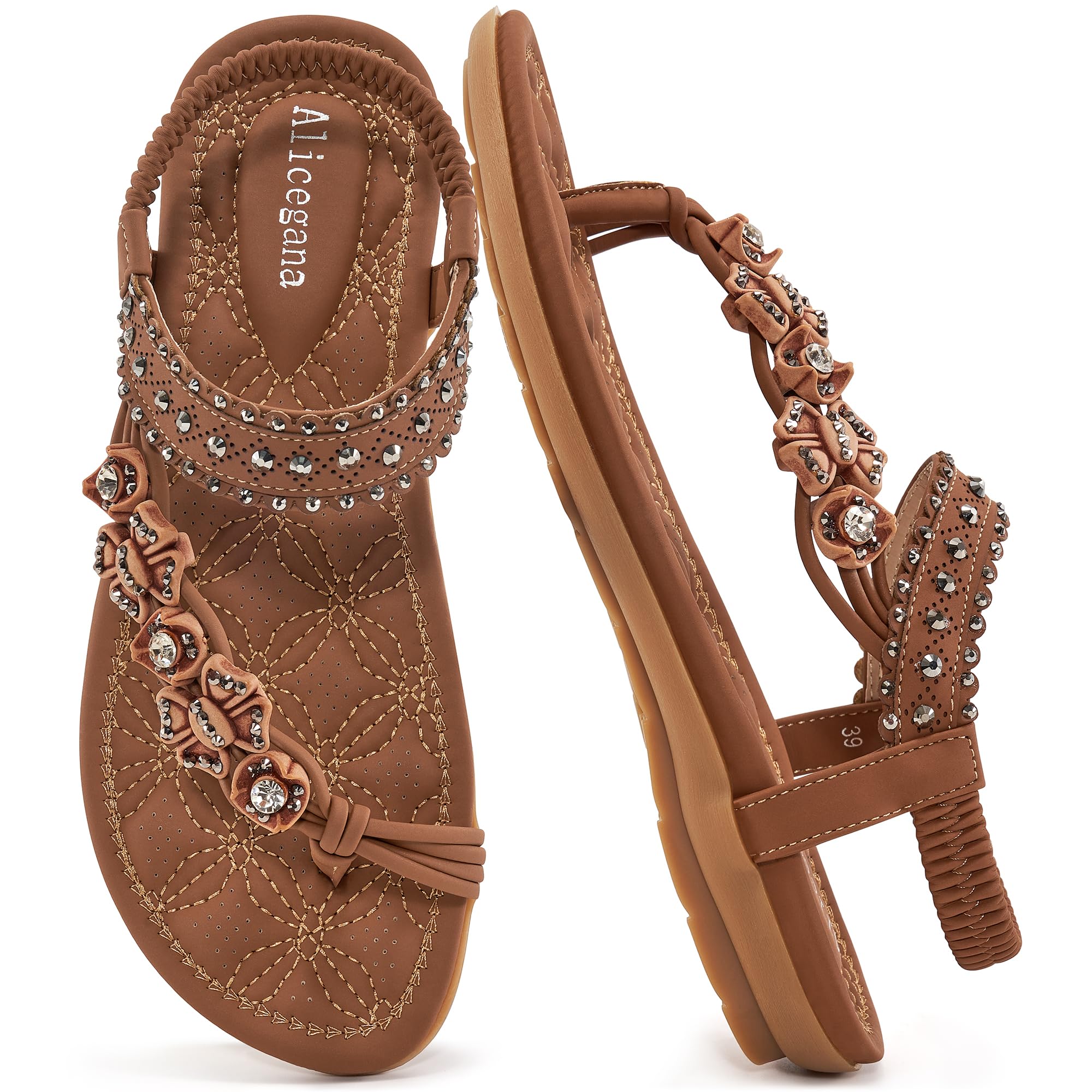 Alicegana Womens Sandals Dressy Flats: Bohemian Summer Comfortable Split Toe Shoes Walking Vacation Gladiator 2026