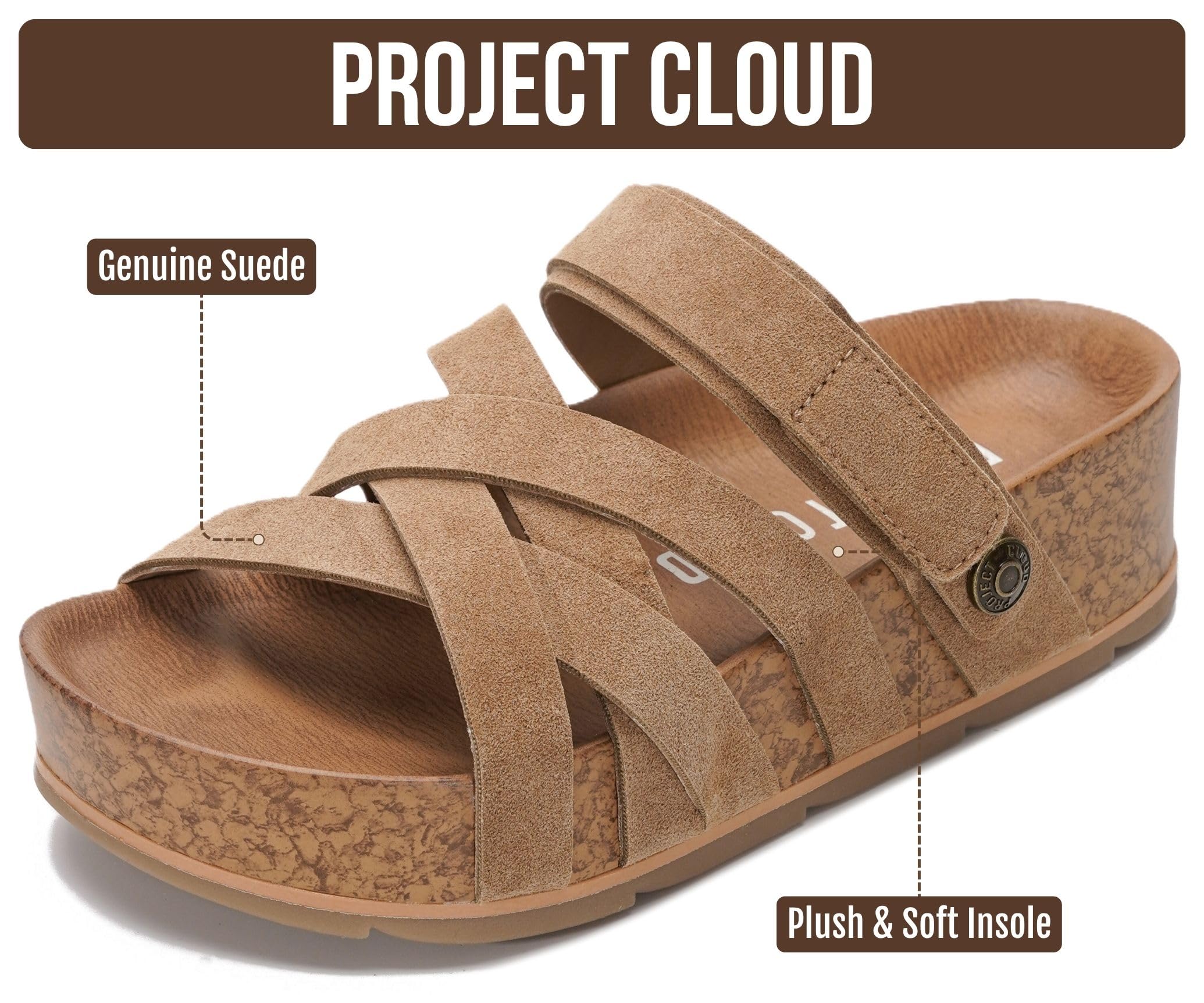 Project Cloud 100% Genuine Leather Platform Sandals Women – Strappy Wedges with Comfortable Plush Insole – Lightweight & Non Slip Wedge Sandals for Women 2026