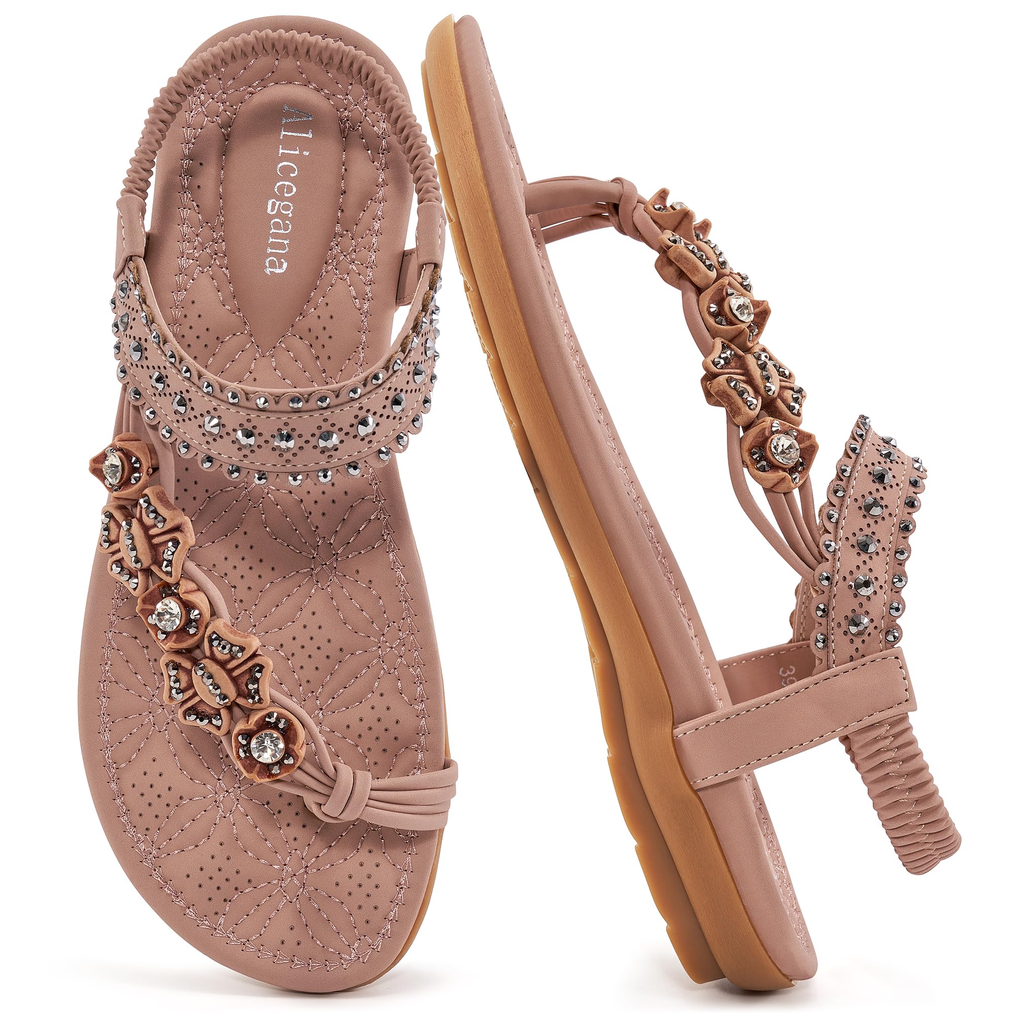 Alicegana Womens Sandals Dressy Flats: Bohemian Summer Comfortable Split Toe Shoes Walking Vacation Gladiator 2026