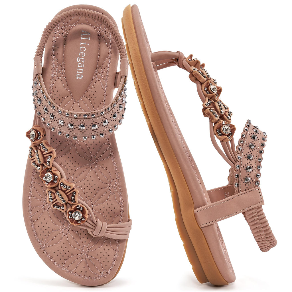 Alicegana Womens Sandals Dressy Flats: Bohemian Summer Comfortable Split Toe Shoes Walking Vacation Gladiator 2026