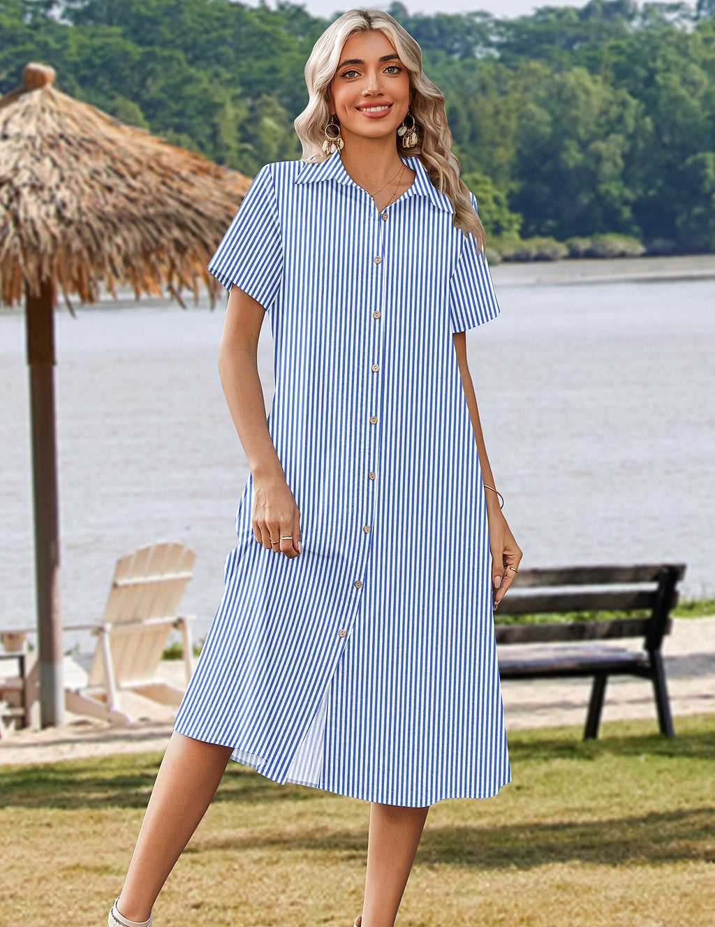 Zeagoo Summer Dresses for Women 2026 Button Down Shirt Dresses Aline Long Sundress Short Sleeve Beach Travel Cover Up