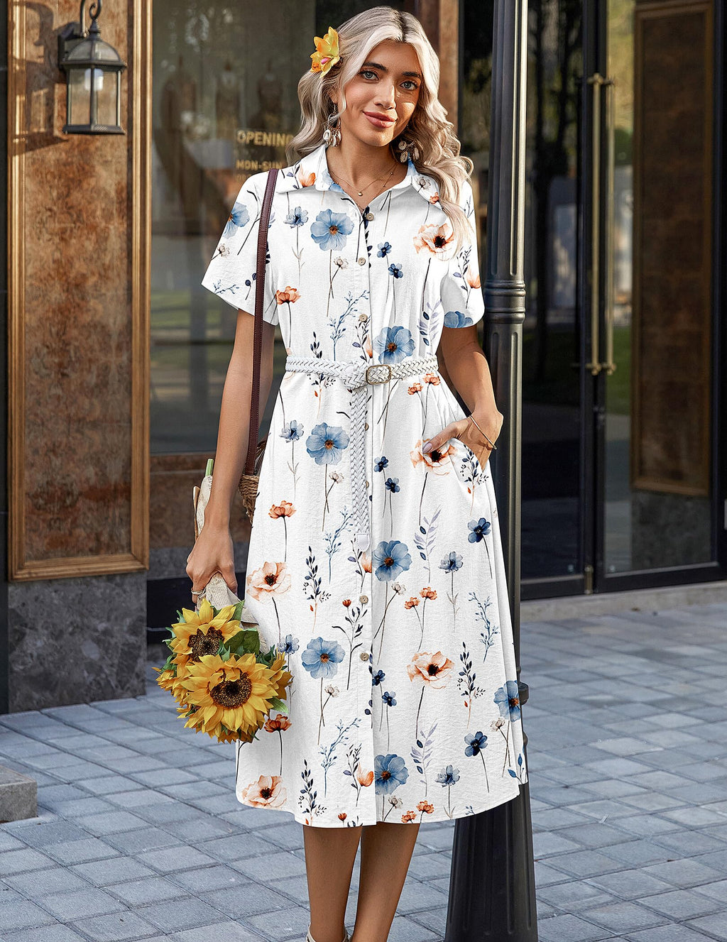 Zeagoo Summer Dresses for Women 2026 Button Down Shirt Dresses Aline Long Sundress Short Sleeve Beach Travel Cover Up