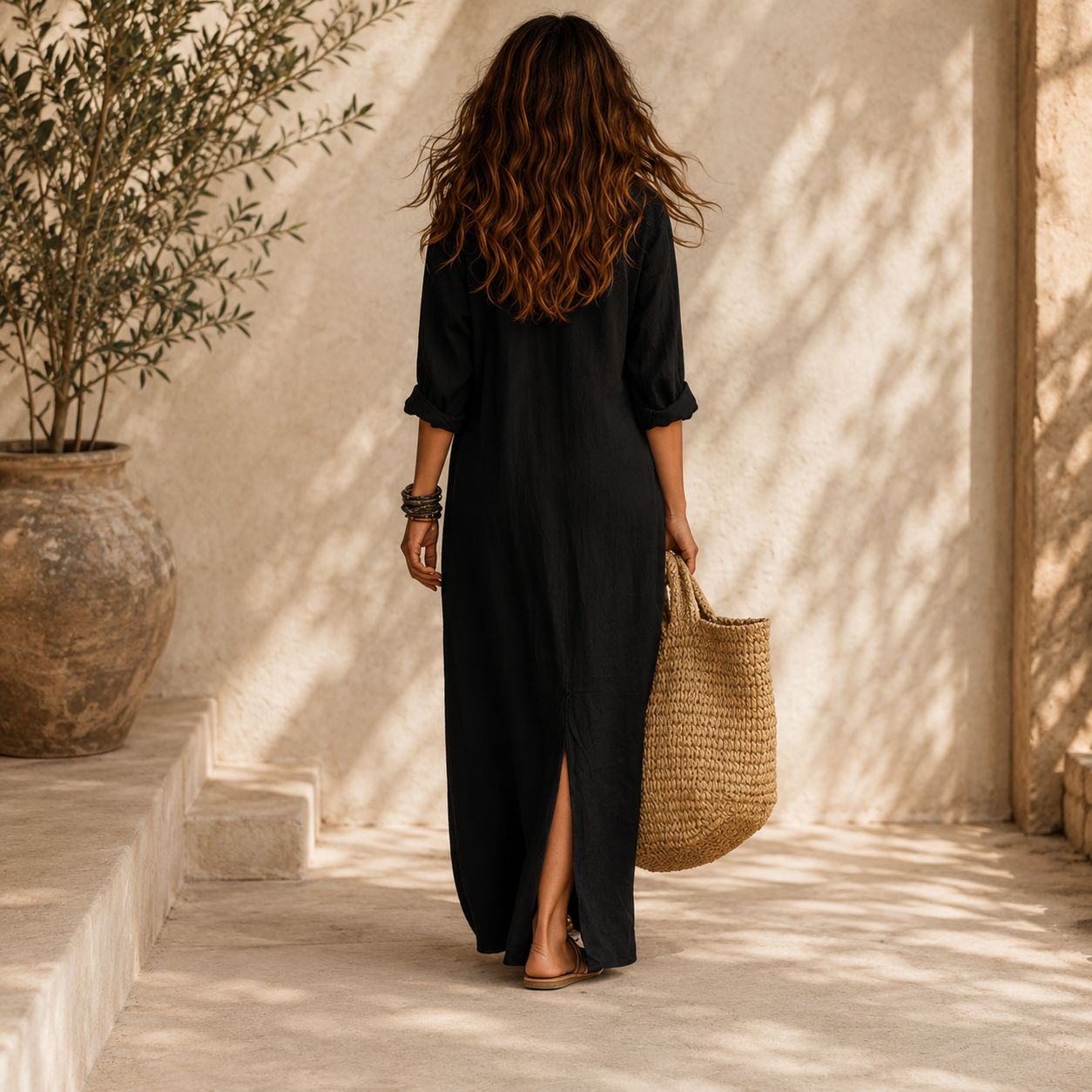 Women's Button-Front Maxi Shirt Dress – Collared Casual Dress