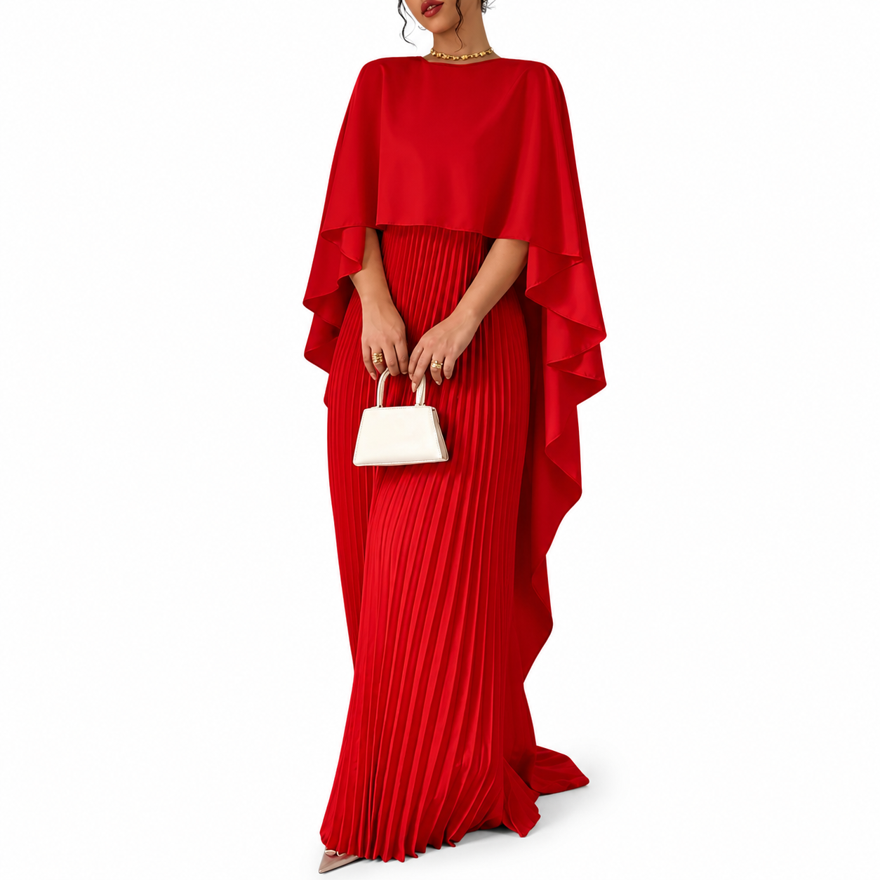 Women's Pleated Maxi Dress – High Neck Chiffon Evening Dress