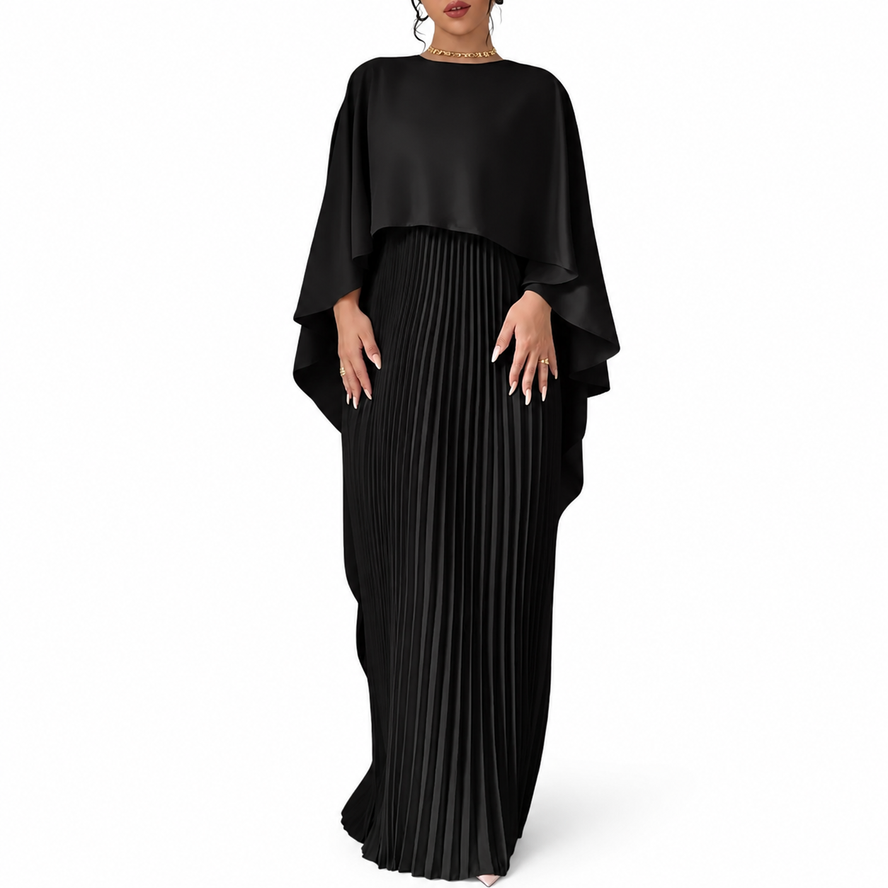 Women's Pleated Maxi Dress – High Neck Chiffon Evening Dress