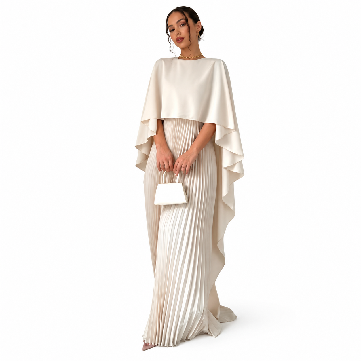 Women's Pleated Maxi Dress – High Neck Chiffon Evening Dress