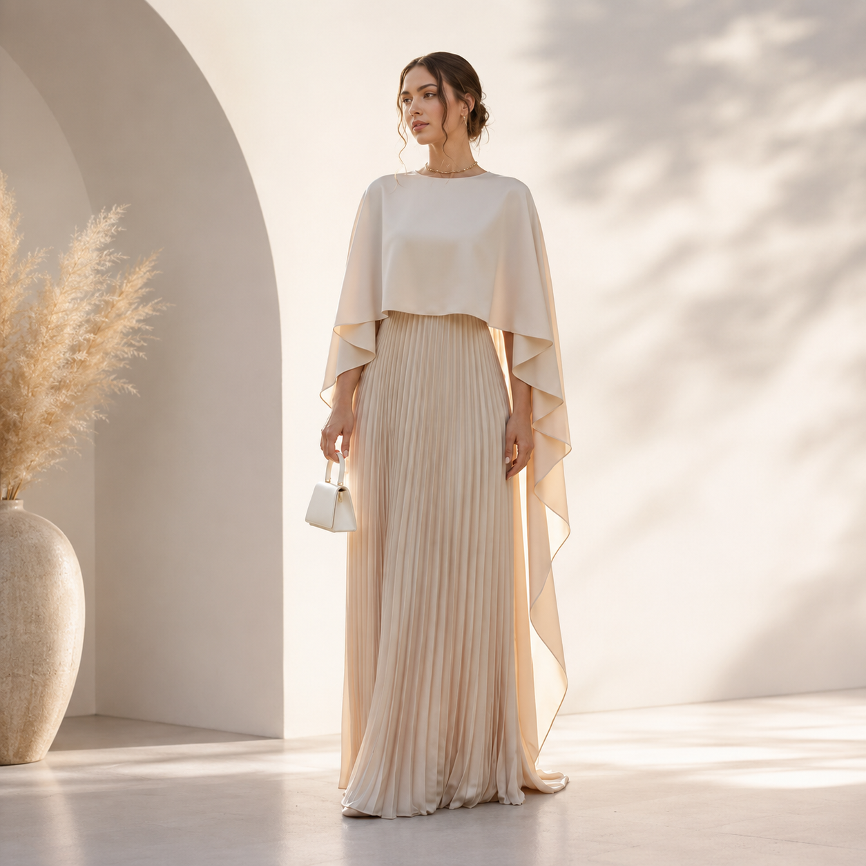 Women's Pleated Maxi Dress – High Neck Chiffon Evening Dress