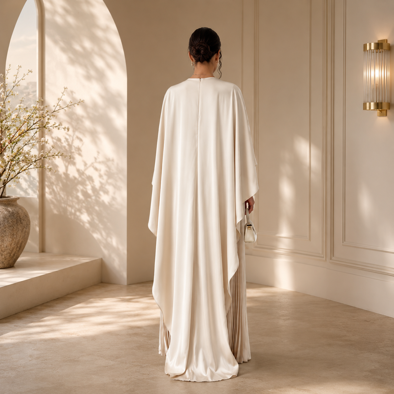 Women's Pleated Maxi Dress – High Neck Chiffon Evening Dress