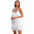 Women's Sequin Mini Dress with Feather Trim – Party and Evening Dress