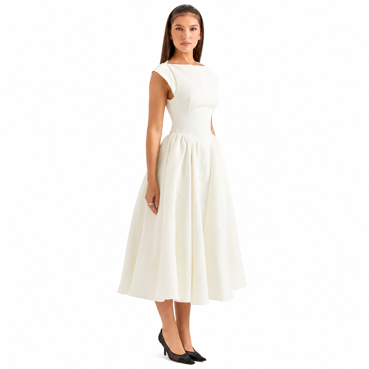 Women's Structured Cap Sleeve Midi Dress – Classic Occasion Dress