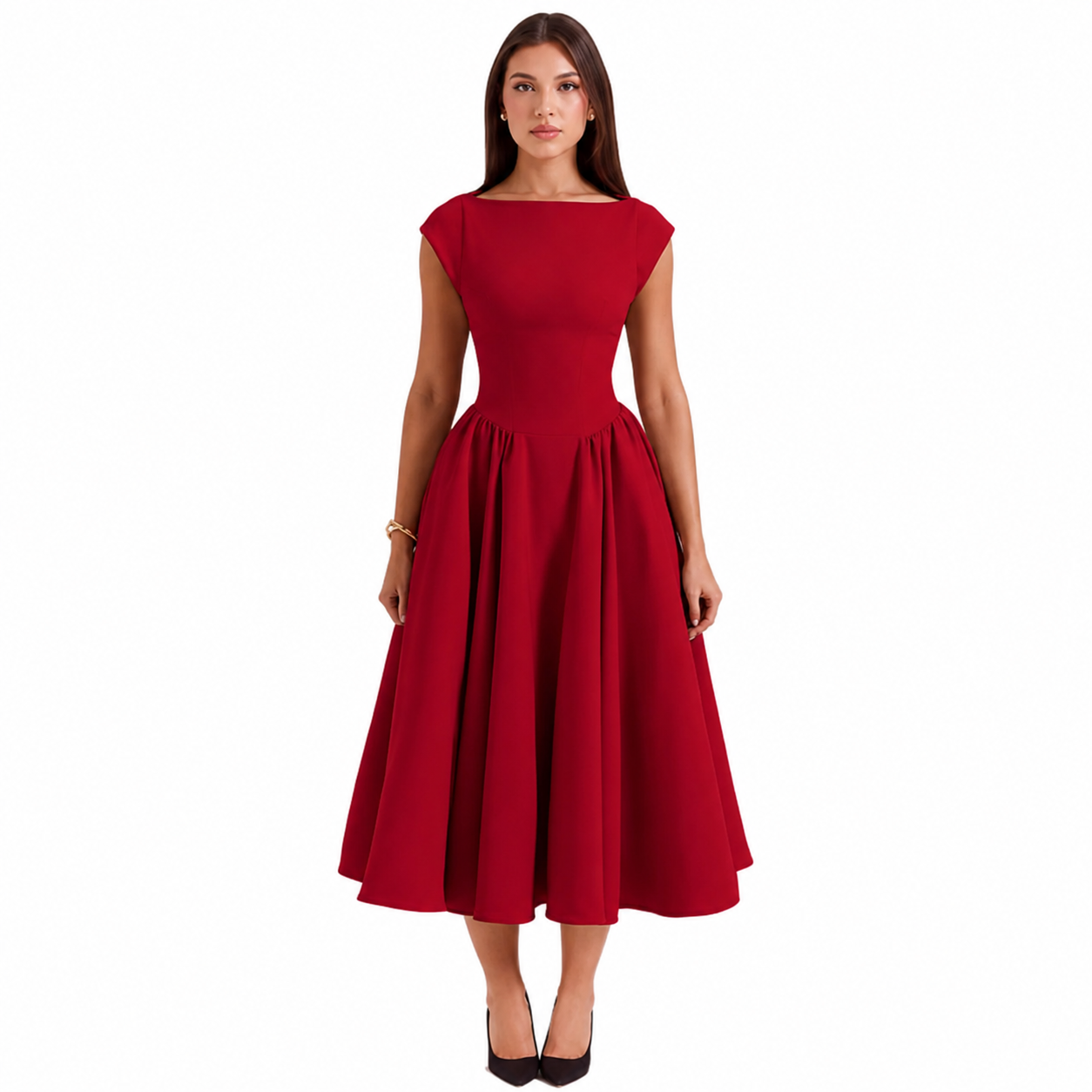 Women's Structured Cap Sleeve Midi Dress – Classic Occasion Dress