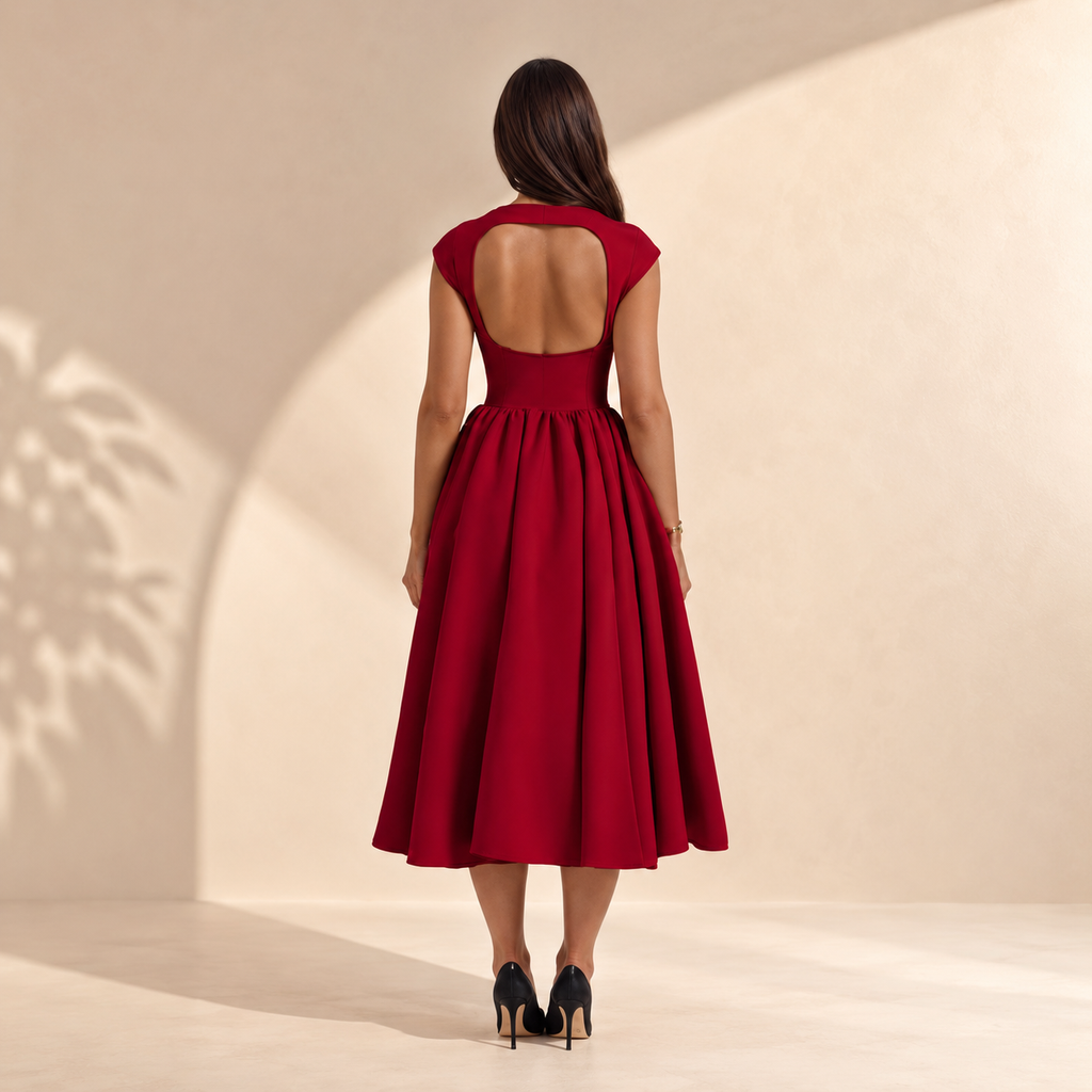 Women's Structured Cap Sleeve Midi Dress – Classic Occasion Dress