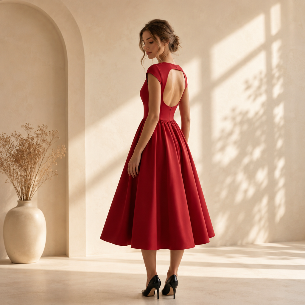 Women's Structured Cap Sleeve Midi Dress – Classic Occasion Dress