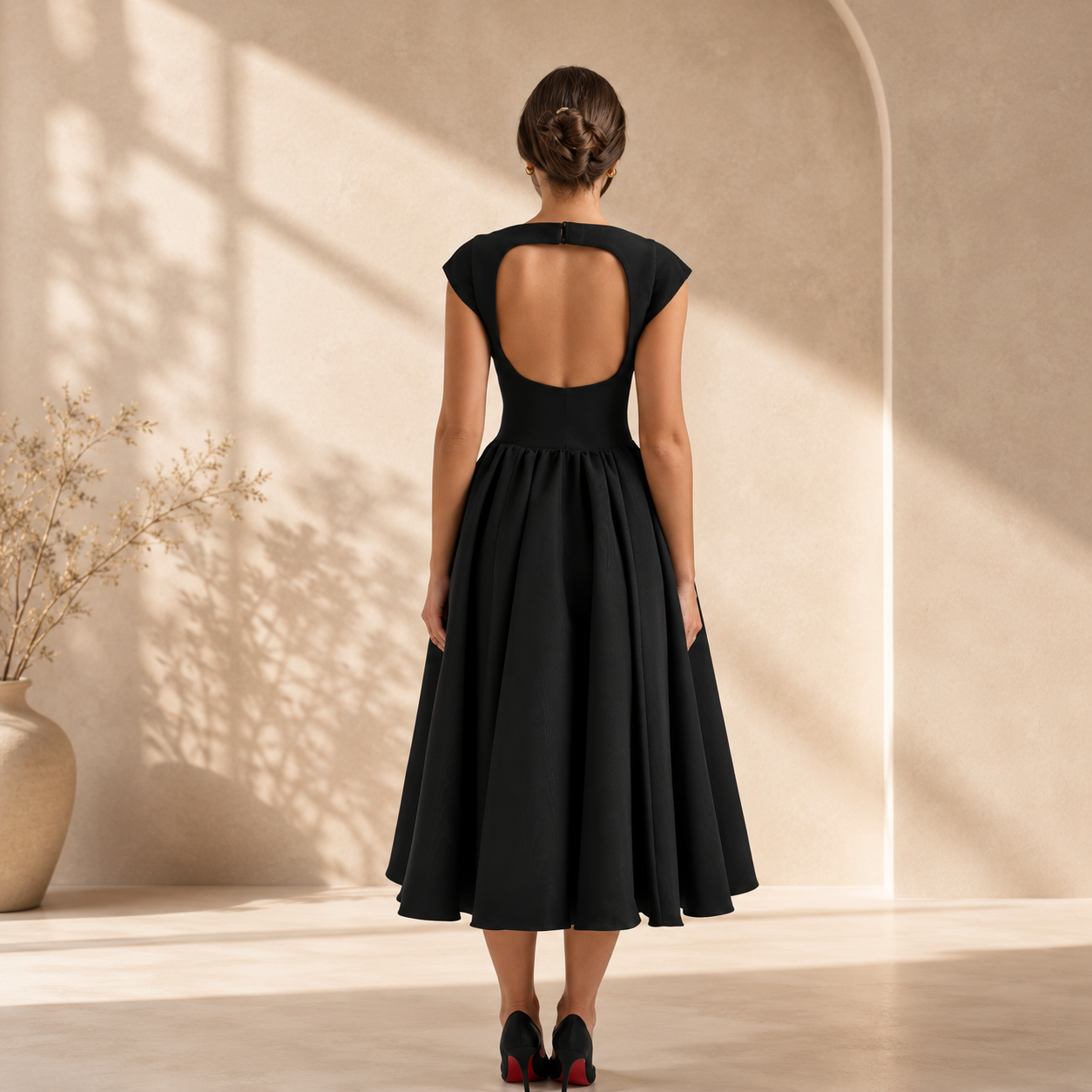 Women's Structured Cap Sleeve Midi Dress – Classic Occasion Dress