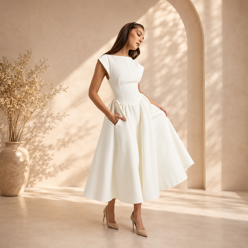 Women's Structured Cap Sleeve Midi Dress – Classic Occasion Dress