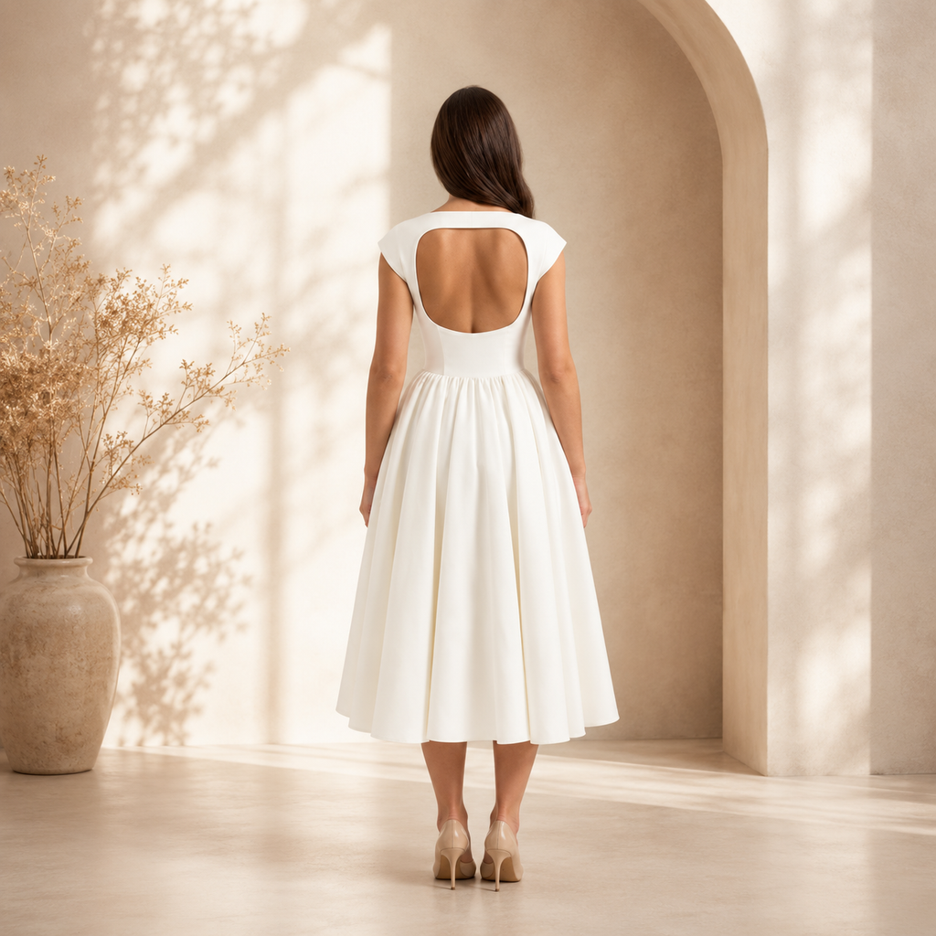 Women's Structured Cap Sleeve Midi Dress – Classic Occasion Dress