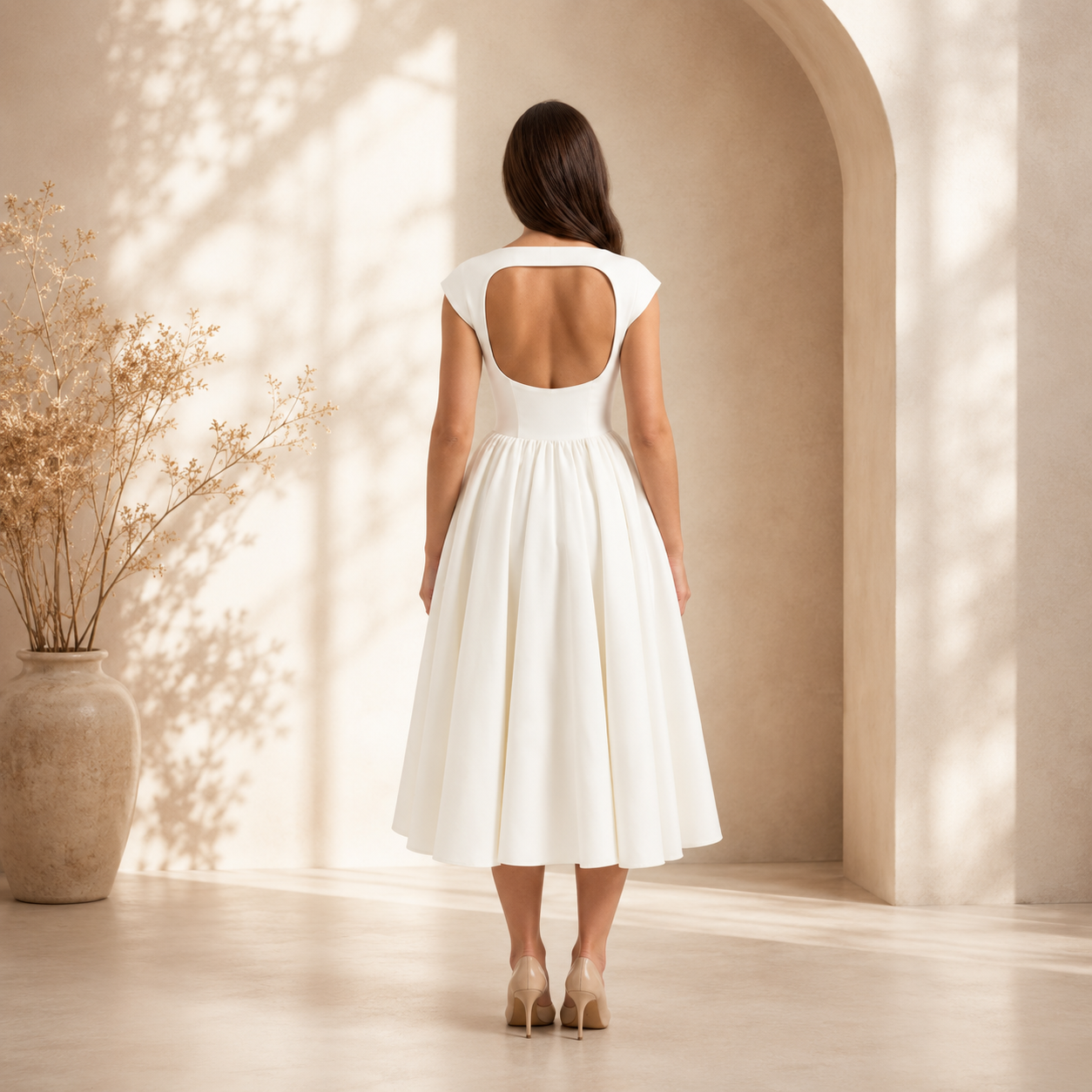 Women's Structured Cap Sleeve Midi Dress – Classic Occasion Dress